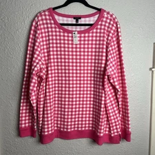 Talbots Gingham Check Pullover Sweatshirt Top Women’s Size 2XL Pink White