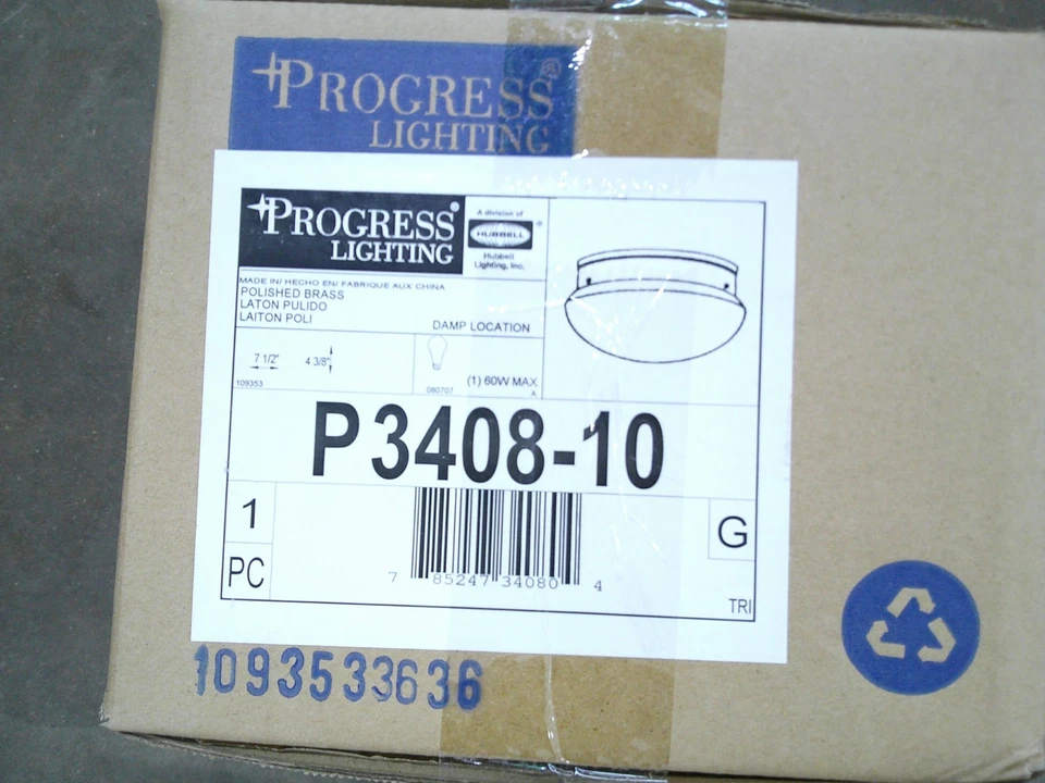 Accesorio de techo de latón pulido Progress Lighting P3408-10 1-60W NUEVO Foto 2 de 3