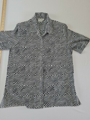 Ladies Shirt Eye Catch Size 12 Short Sleeve Button Front Black White Mix 5826