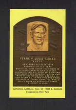 VERNON LEFTY GOMEZ, Yankees ~ 1964 HOF postcard Curteichcolor GREEN ink A