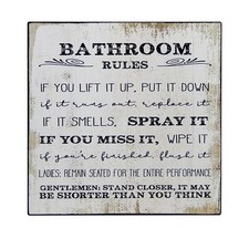 Bathroom Rules Funny Toilet Sign Shelf Sitter Wall Art Door Decor Print 5" x 5"