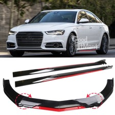 Gloss Car Front Bumper Spoiler Chin Lip Splitter + Side Skirts For Audi A5 A6 A7