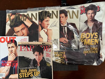 Nick Jonas Vintage Magazine And Bag Fan Pack (Vman/Out/Parade/RollingStone Tote)