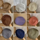 Women Summer Lightweight  French Beret Breathable Thin Solid Color Beanie Hat