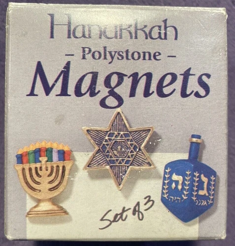 Hanukkah Menorah, Dreidel, Star of David set of 3 vntg magnets - Polystone NEW