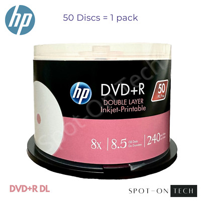50 HP DVD DVD+R DL 8x Dual Double Layer White Inkjet 8.5GB 240Min 1 pk of 50