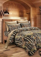 7 PC BLACK / NATURAL CAMO FULL SIZE MIX COLOR SET COMFORTER SHEETS  PILLOWCASES