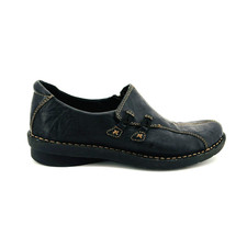 Womens 6 M Clarks Bendables 84151 Black Leather Slip On Zipper Loafers Shoes