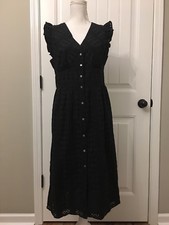 New Jcrew Ruffle-sleeve Eyelet Dress Black Sz 2 H7701