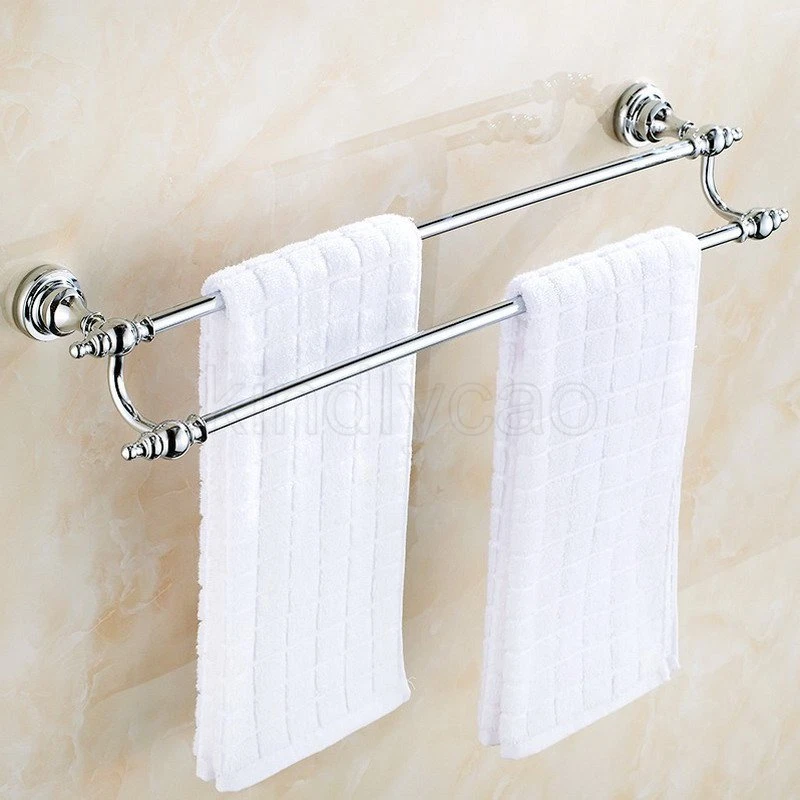 Wall Mounted Chrome Double Towel Rail Rack Holder Bar Bathroom Hardware