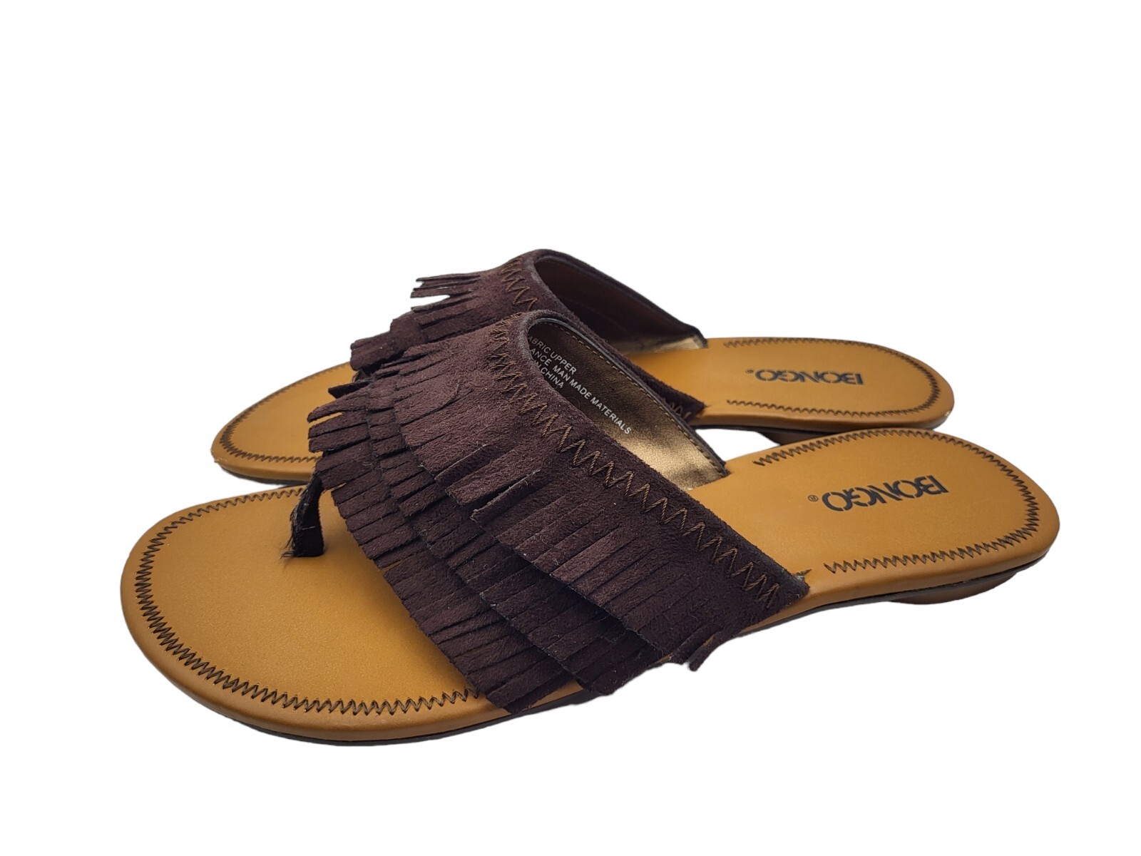 APL Sandali bongo boho marroni frange finta pelle scamosciata nuovi senza etichette scarpe donna taglia 10