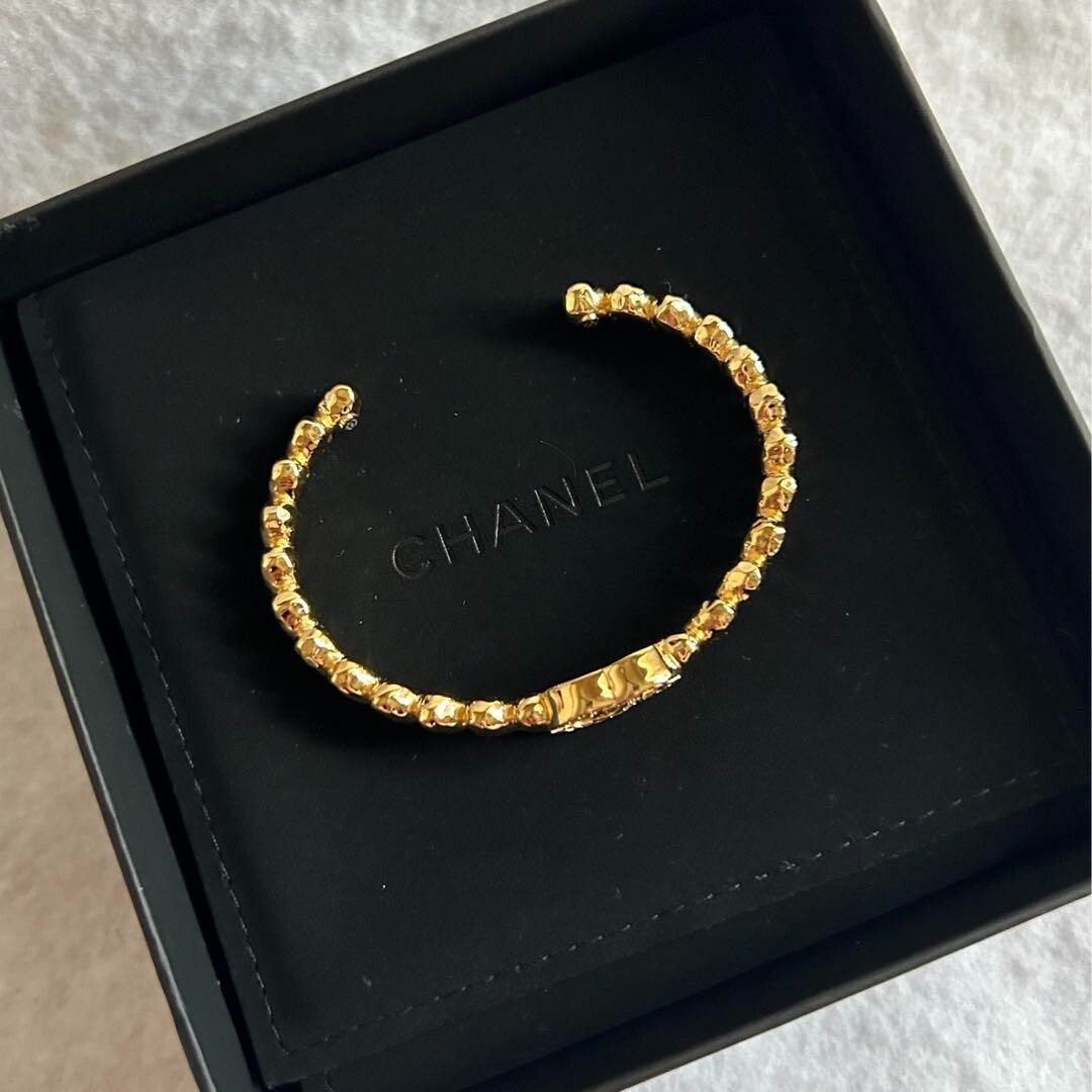 MINT CHANEL bangle S size coco mark rhinestone gold logo