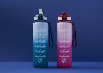 Water Track Tracker Bottle Capacity H20 On The Go BPA Free Navy Pink Restore