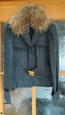 Orginal Escada Sport Jeansjacke mit Echtfell Damen DE 36