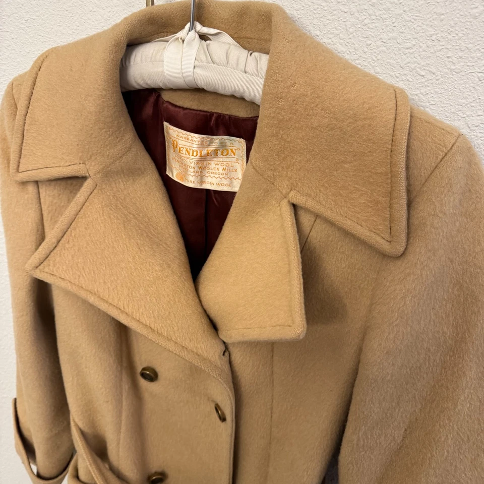 Abrigo Pendleton 100% Lana Guisante De Colección Para Mujer Talla 14 Camel Años 70 Forrado Boho LEER Foto 4 de 4