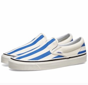 blue and white striped vans