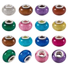 100Pcs Rondelle Acrylic European Large Hole Beads with Brass Double Cores 14x9mm