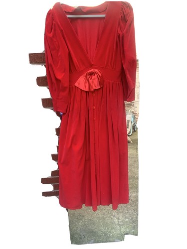 Vintage 70s Long Red Velvet Dress With 