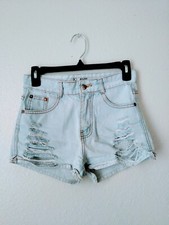 Vintage 90's style super high waist light wash blue jean shorts ripped sz 26 xs