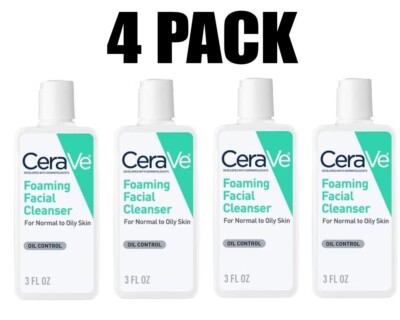 CeraVe 4 PACK, Foaming Facial Cleanser, for Normal to Oily Skin, 3 fl oz x 4