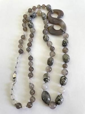 Cloudy Moss Agate Necklace With S Shaped Pendant 30'' Sterling Silver 925 - A-IL?