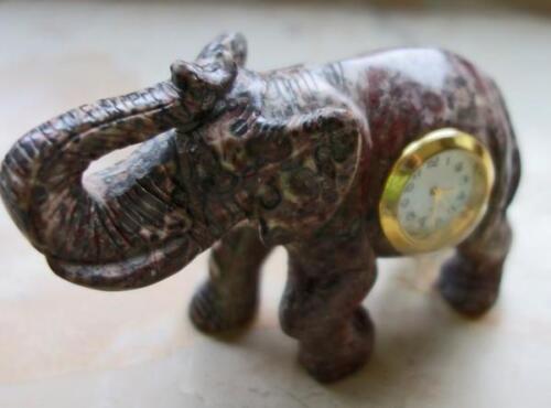 *Jaspiselefant Elefant aus Jaspis mit Quarzuhr Naturstein braun fleckig massiv - Afbeelding 1 van 9