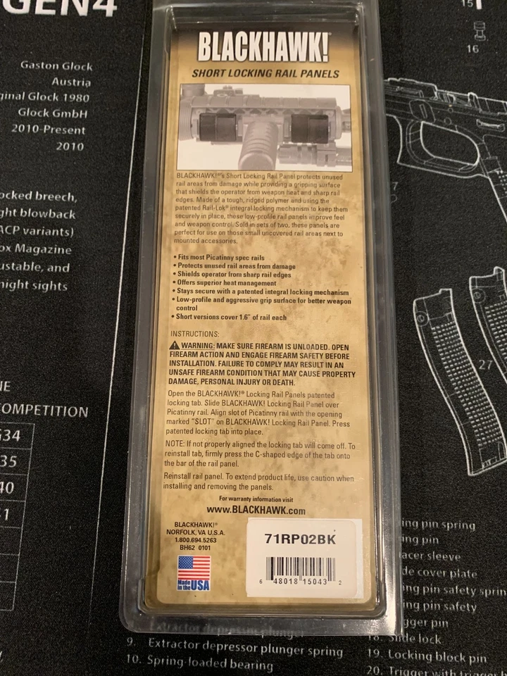 Paneles de riel BlackHawk Short Picatinney Quad Locking 1913 negros 2 paneles por paquete Foto 2 de 3