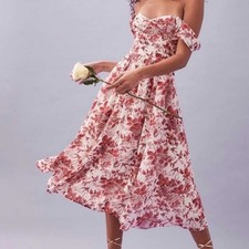Reformation Dress Womens 0 White Floral Off Shoulder Puff Sleeve Maxi Sundress