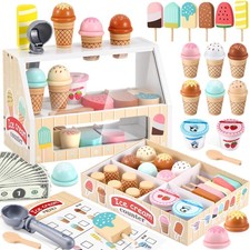 Wooden Ice Cream Toys Kids Play Store Pretend Toy for Toddlers, Play Kitchen ...
