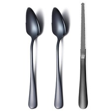 Black Grapefruit Spoons 3 Pieces Set, 2 Stainless Steel Grapefruit Spoon And