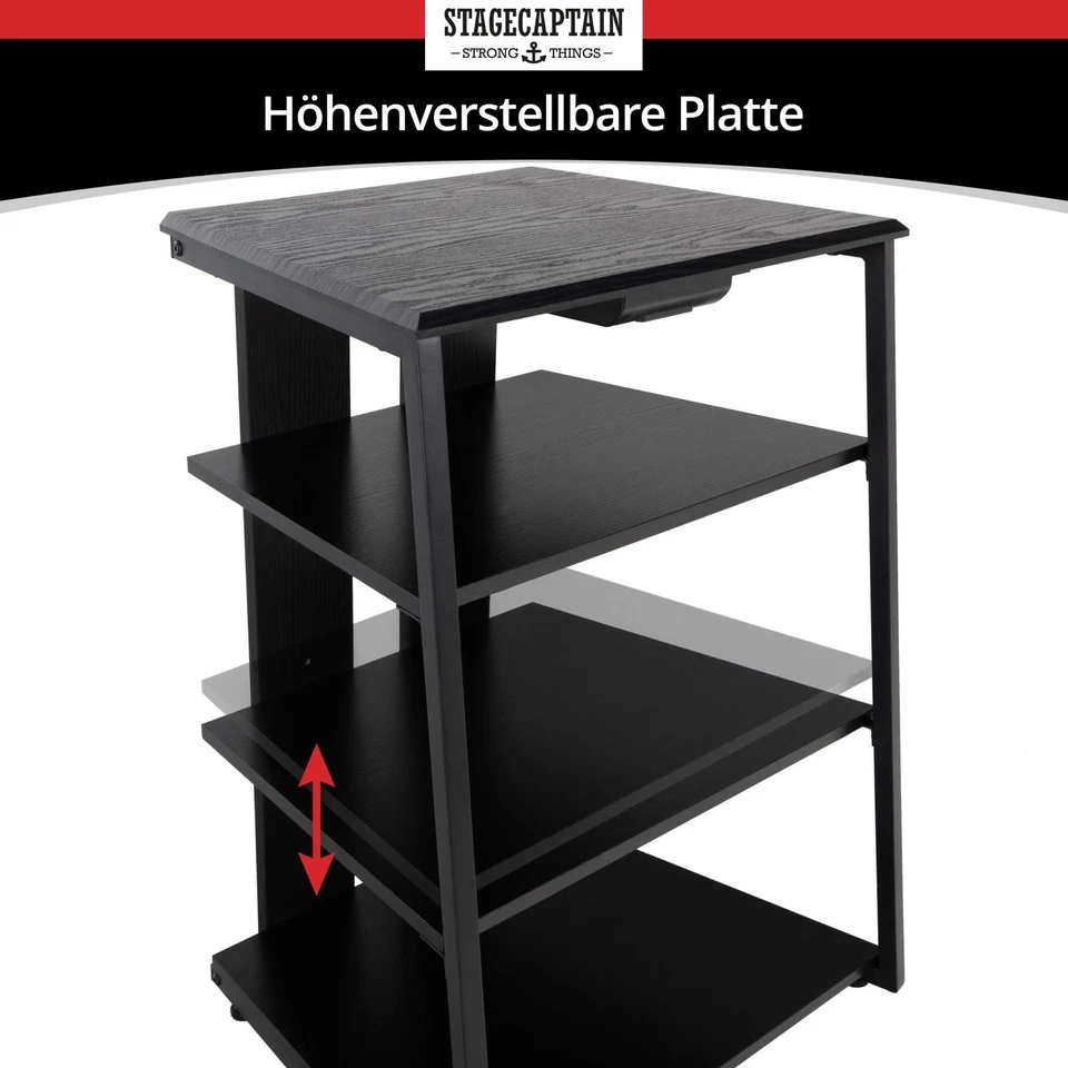 Audio Rack HiFi Regal 4 Ebenen Esche Schwarz Stahl Verstärker Plattenspieler - Bild 4 von 4