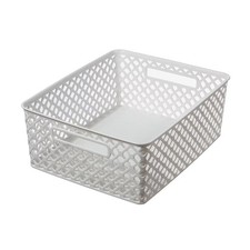 Decorative Plastic Storage Basket White Medium 14x11.5x5.3 inch Organizer Bin