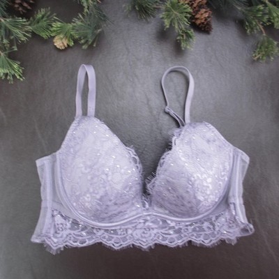 Adore Me Bra Womens 34D Lavender Lace Longline Push Up Padded Rhinestone
