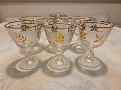 1950's Libby Frosted Gold Leaf or Golden Foliage Dessert Glasses