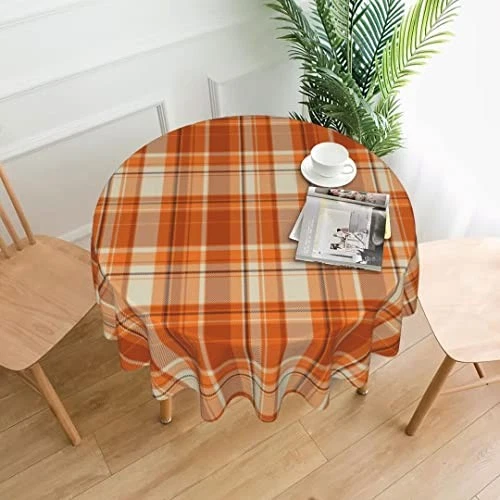  Fall Tablecloth 60 Inch Round Autumn Thanksgiving Plaid Table Cloth Dust  - Image 3 of 4