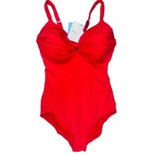 Amoena Cabanas Red Ruched Sweetheart Neck One Piece Swimsuit Size 12C