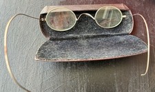 Antique Prescription Eyeglasses W/ Original Hinged Case Silver Colored Frames