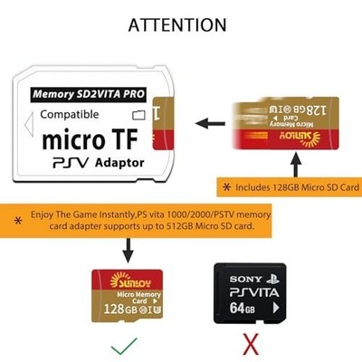 128GB PS Vita Memory Card Adapter, High-Speed microSDXC for PSV
