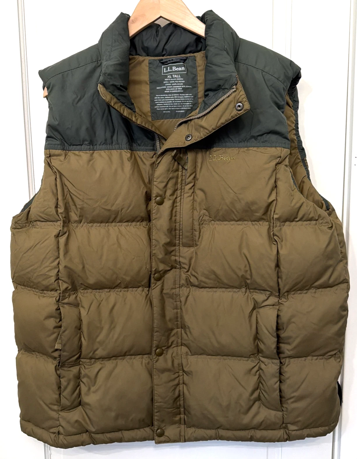 LL Bean Vest Men XL Tall XLT Green Puffer Insulate Down 80% Fill Outdoor Camping