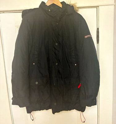 Bogner Fire + Ice Black Hooded Quilted Down Parka Faux Fur Trim EU 42