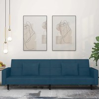 Schlafsofa 2-Sitzer Samt Blau Mit 2 Kissen