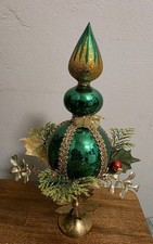 Vtg Green Finial Tree Tabletop Decor Christmas Holiday Centerpiece 10" Glass