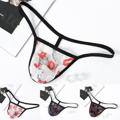 Herren Bedruckt Netz Transparent G String Unterwäsche Mini Tanga T Rücken Klassischer Stil