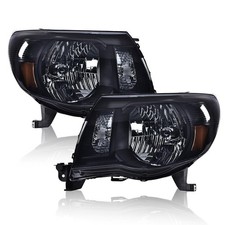 2005-2011 Toyota Tacoma Headlights Assembly Chrome Smoky Lens Black Housing Pair