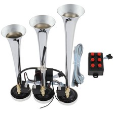 Musical Loudest 3 Trumpet Train Air Horn 6 Tune With Wired Remote Chrome