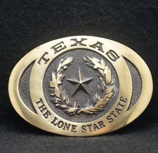 WD13116 AMAZING VINTAGE 1977 TEXAS THE LONE STAR STATE SOLID BRASS BELT BUCKLE