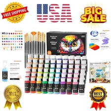 72 Pack Acrylic Paint Set, 60 Colors Acrylic Paint Including Extra White Blac...