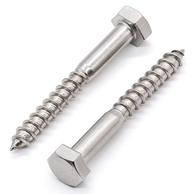 Glvaner (8 pcs) 3/8'' x 4'' Stainless Steel Hex Head Lag Bolts, Hexagonal Head ...
