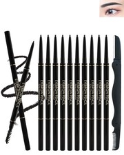 12 Pcs Waterproof Black Eyebrow Pencil Set, Professional Brow Micro Eyebrow Retr