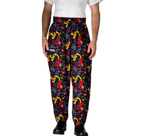 Vintage Chefwear Unisex Elastic Waist Chef Pants Colorful Chili Pepper Print XL
